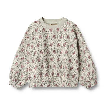 Sweatshirt L/S Lia slightly green flowers - Wheat